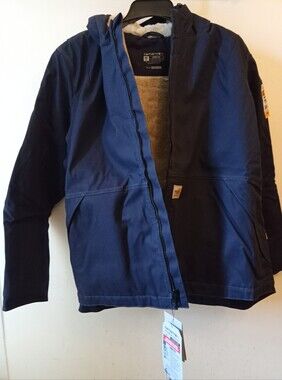 Carhartt Navy Blue Jacket with Gray Sherpa Lining Flame Resistant Full Swing XXL